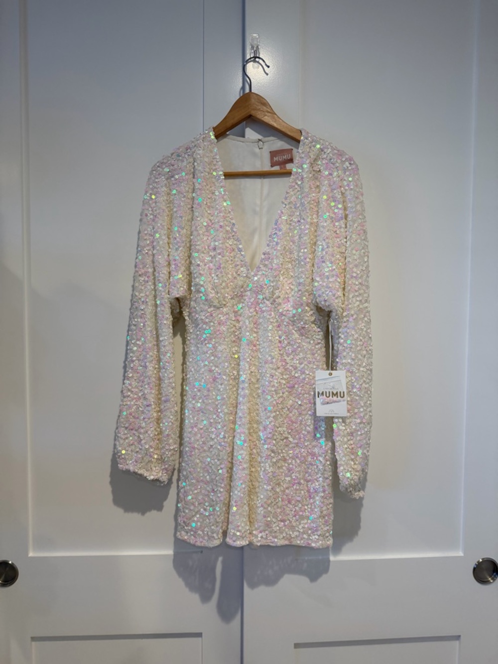 NWT Show Me Your MuMu Iridescent Sequin Mini Dress - White with Rainbow Sheen